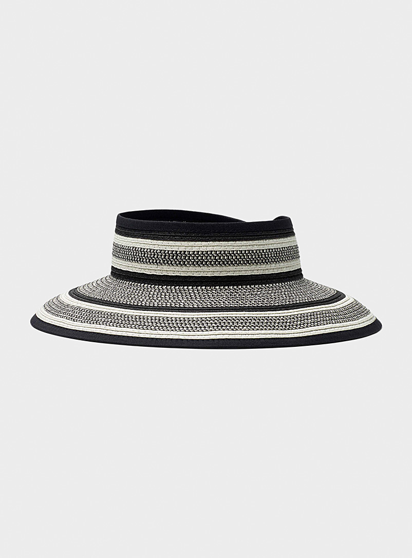 Simons Black Striped roll-up straw visor for women