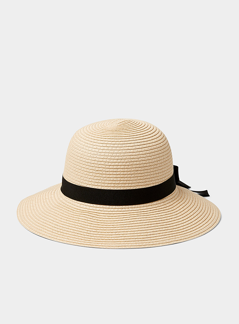 Simons Cream Beige Ribbon and bow straw cloche for women