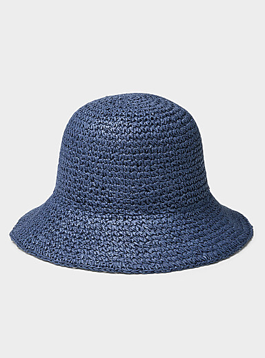 Crocheted paper straw cloche hat