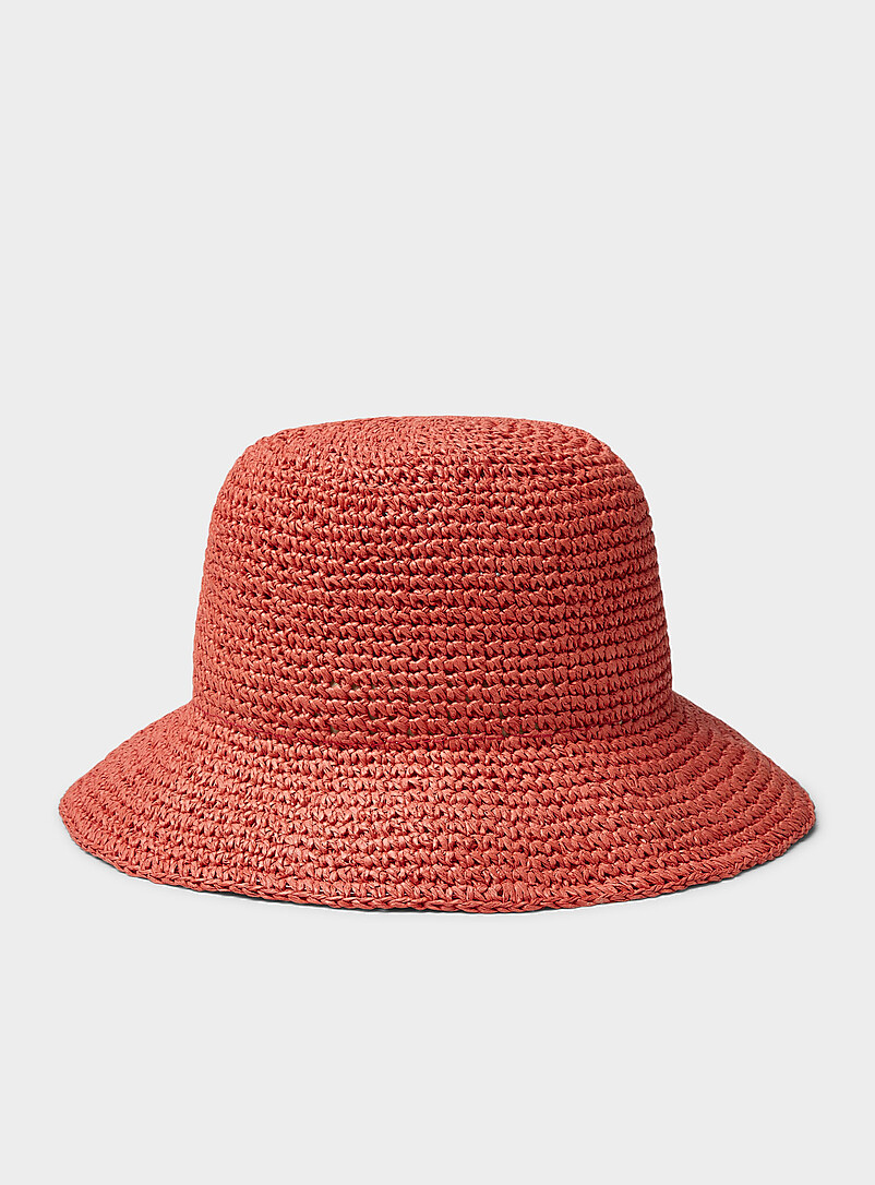 Simons Off White Crocheted paper straw cloche hat for women