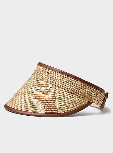 Faux-leather trim straw visor