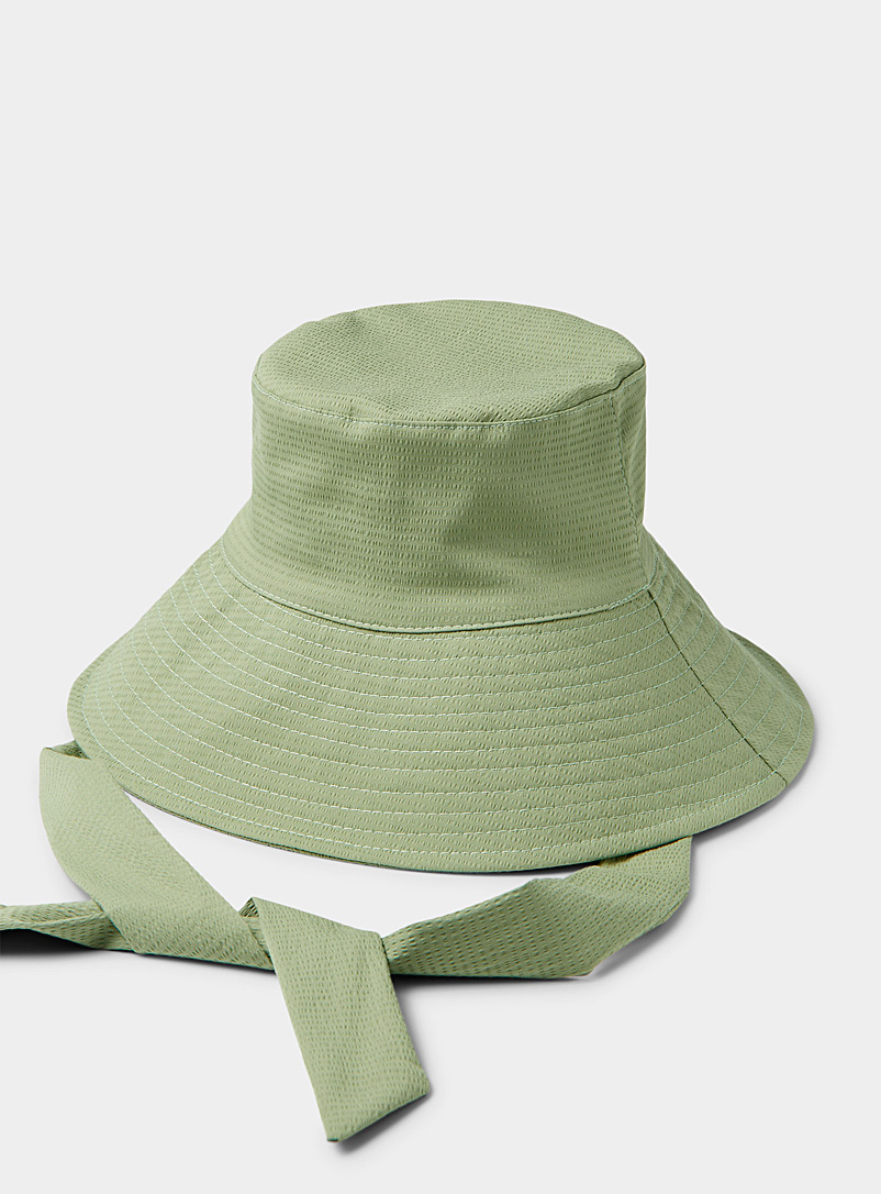 Simons Lime Green Loose ribbons wide bucket hat for women