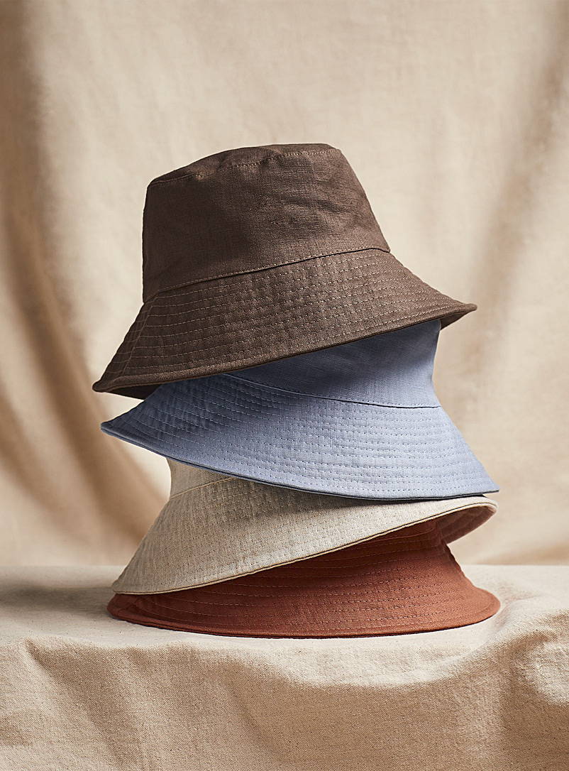 Simons Brown Wide pure linen bucket hat for women