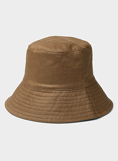 Simons Ivory/Cream Beige Wide-brim pure linen bucket hat for women