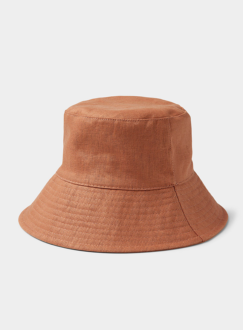 Simons Coral Orange Wide pure linen bucket hat for women