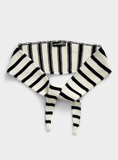 Simons Red Striped knit narrow scarf for women