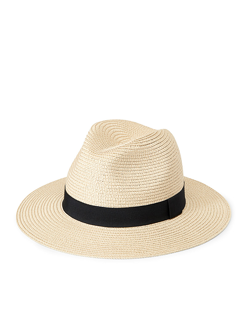 Simons LIght beige  Trimmed straw Panama hat for women