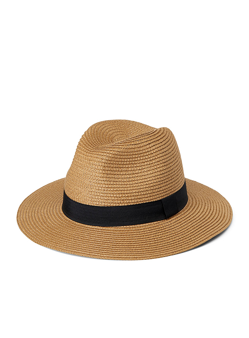 Simons Hazelnut Trimmed straw Panama hat for women