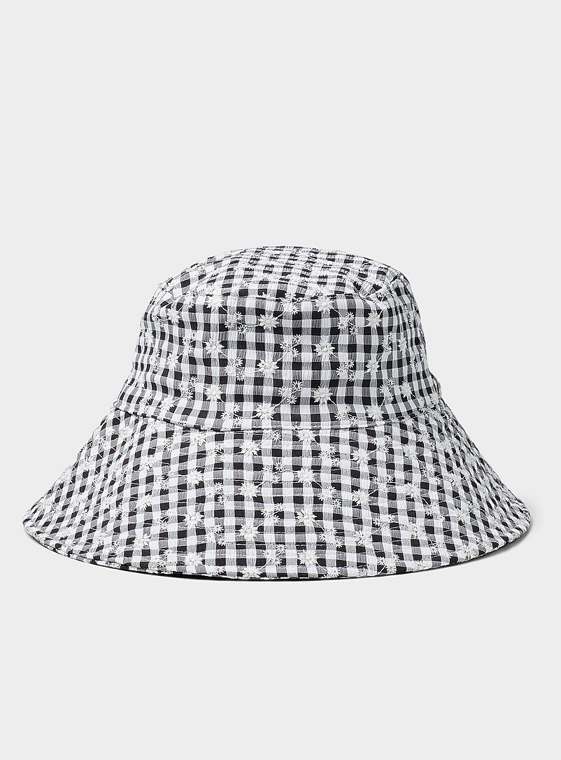 Embroidered gingham wide-brim tie bucket hat product image 3