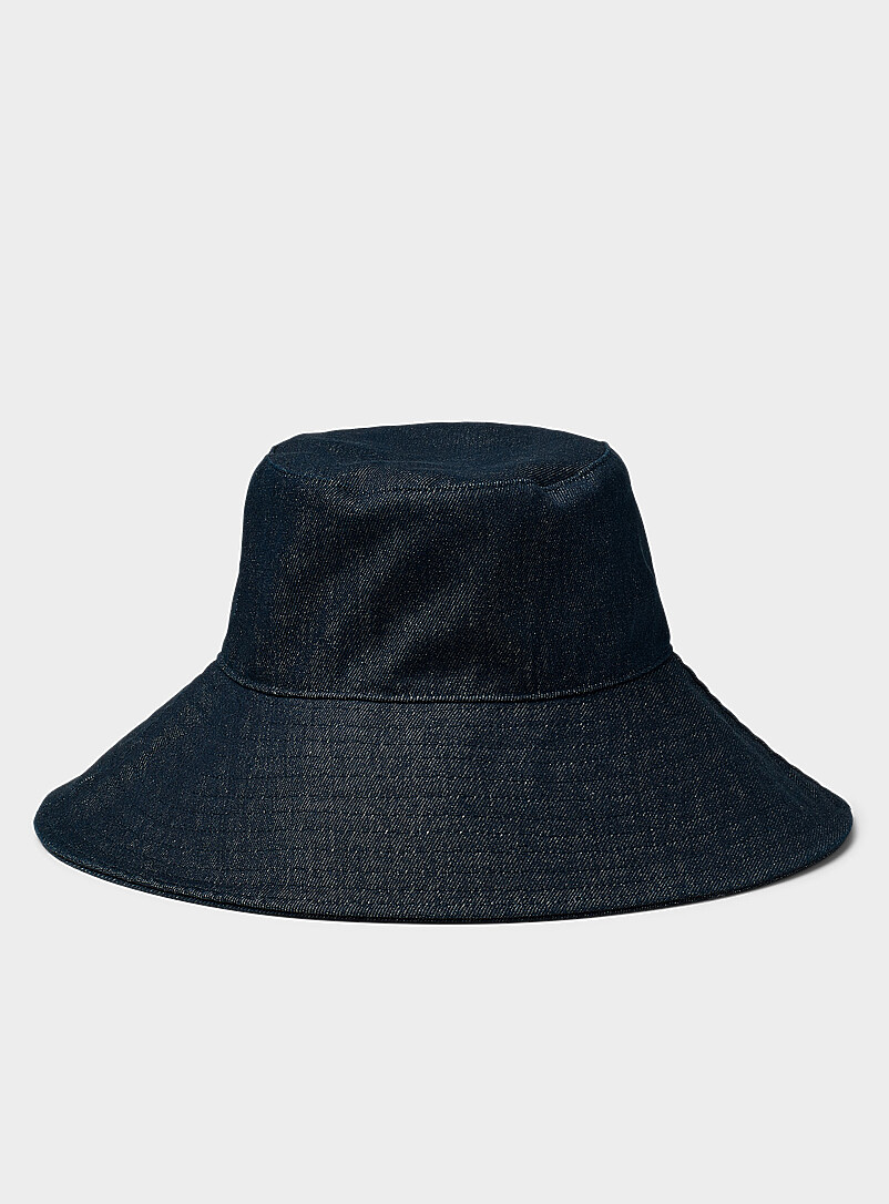 Wide-brim denim bucket hat with drawstring product image 2