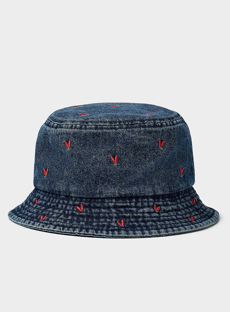 Embroidered mini-heart denim bucket hat product image (primary)