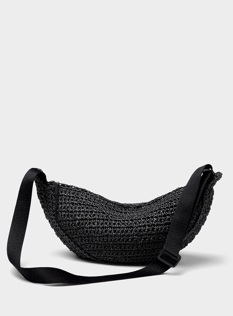 Half-Moon Braided Straw Crossbody Bag