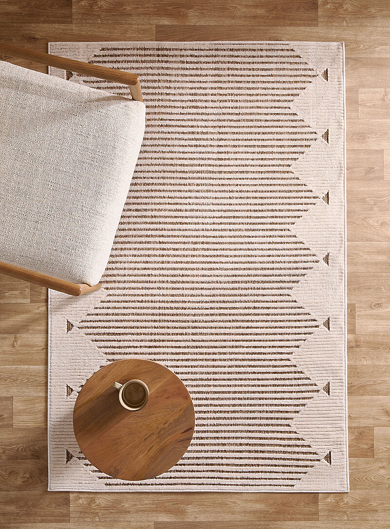 Simons Maison: Le tapis d'ext&eacute;rieur &agrave; rayures bitexture 120 x 180 cm Ivoire - Beige cr&egrave;me