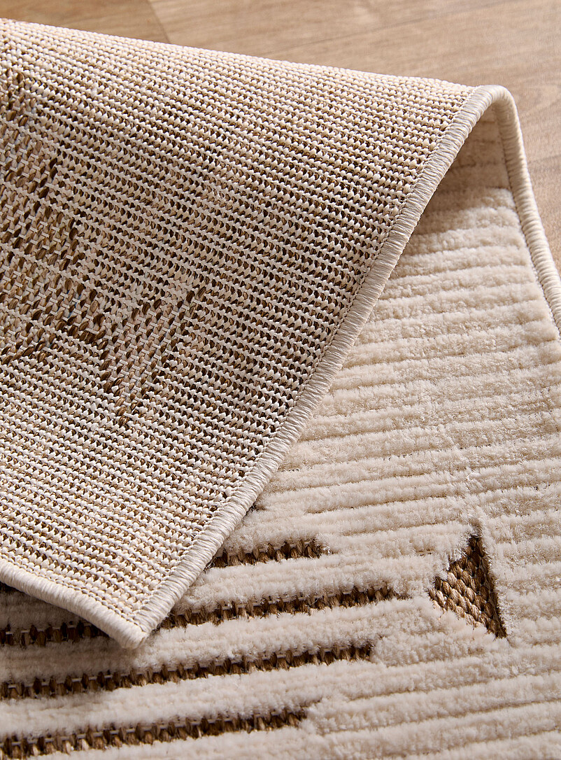 Simons Maison: Le tapis d'ext&eacute;rieur &agrave; rayures bitexture 120 x 180 cm Ivoire - Beige cr&egrave;me
