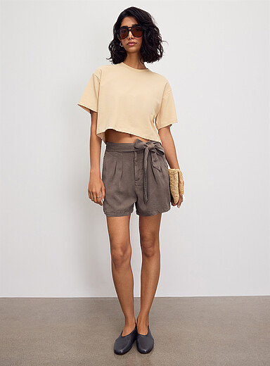 Vero Moda Taupe Soft supple denim belted pleated short for women