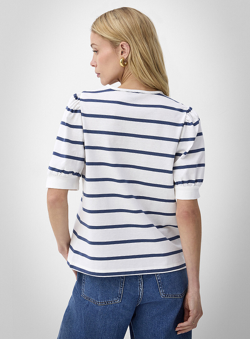 T-shirt Free People Femme - Petit Haut Court Rayures Bleues Et Blanches - Taille S