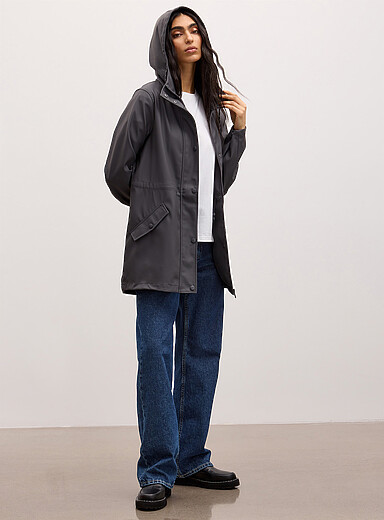 Vero Moda Charcoal Adjustable-waist coated raincoat for women