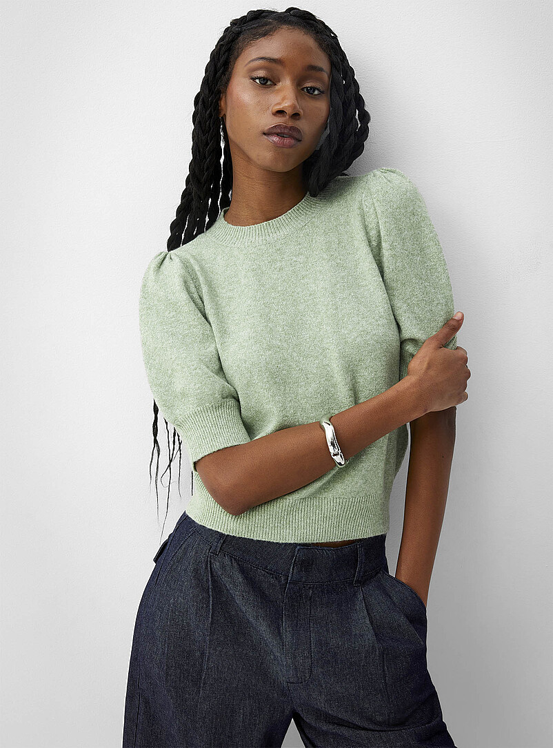 Vero Moda Ecru/Linen Puff short-sleeve plush sweater for women