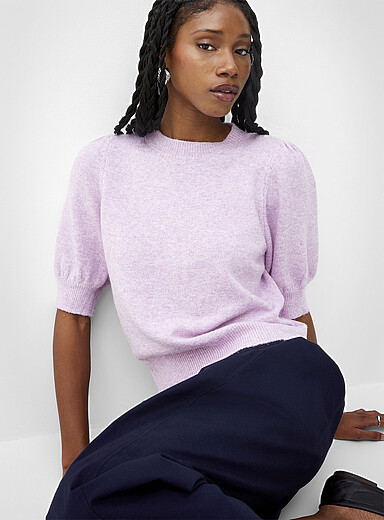 Vero Moda: Le chandail moelleux manches courtes bouffantes &Eacute;cru - Lin pour femme