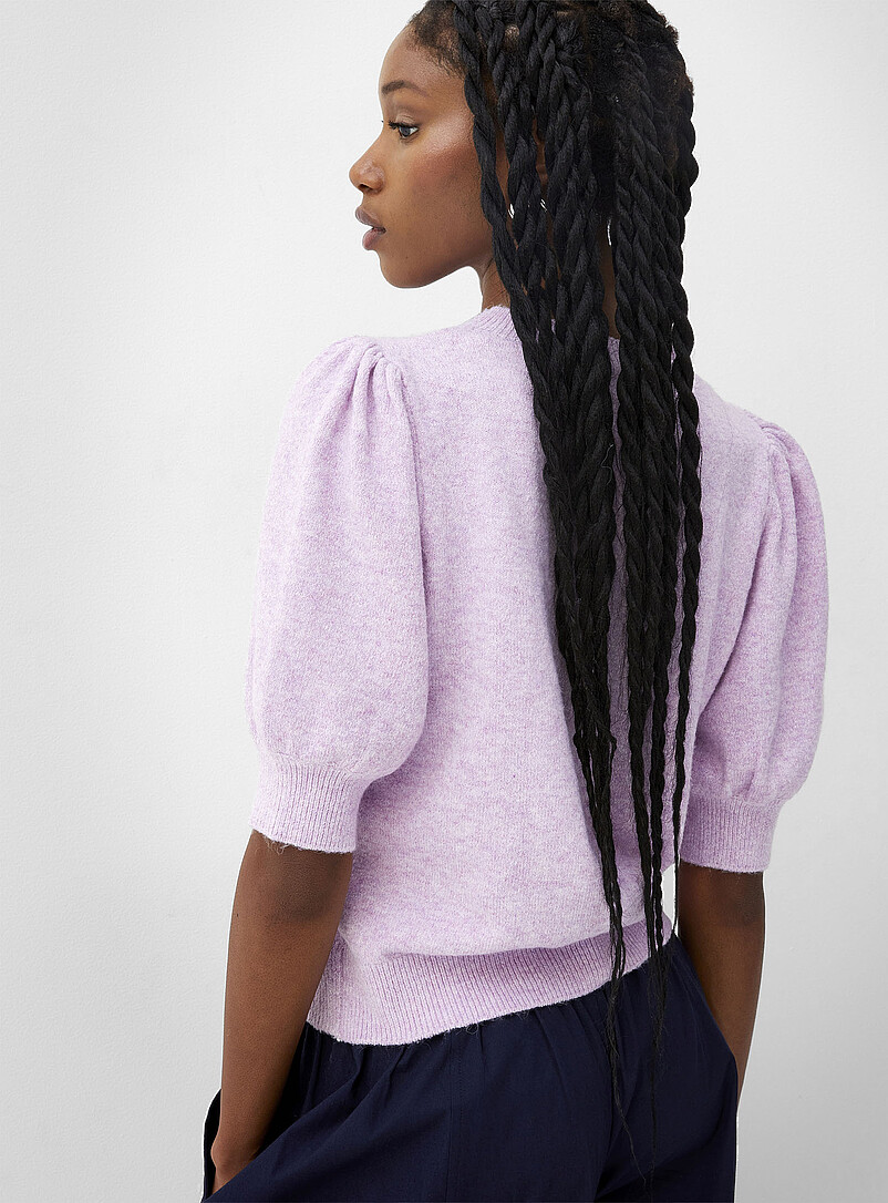 Vero Moda Ecru/Linen Puff short-sleeve plush sweater for women