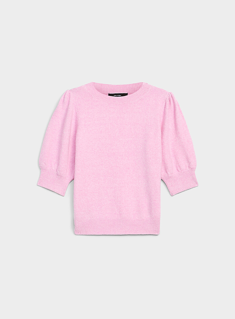 Vero Moda Ecru/Linen Puff short-sleeve plush sweater for women