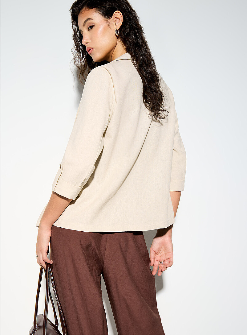 Vero Moda: Le veston &eacute;court&eacute; ouvert m&eacute;lange de lin &Eacute;cru - Lin pour femme