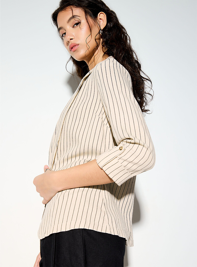 Vero Moda: Le veston &eacute;court&eacute; ouvert m&eacute;lange de lin &Eacute;cru - Lin pour femme