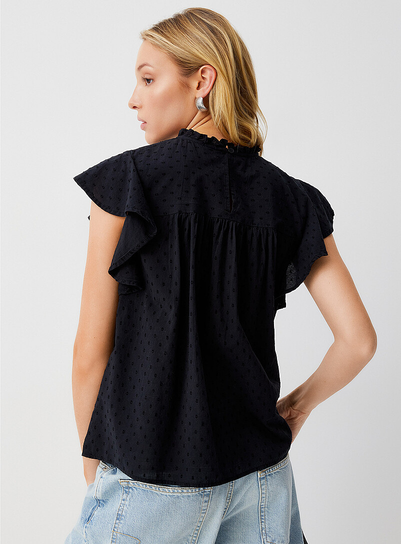 Vero Moda: La blouse col frison crochet et plumetis Noir pour femme