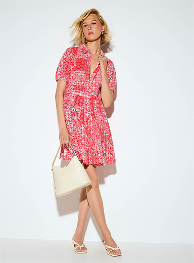 Floral pattern fit-and-flare shirtdress