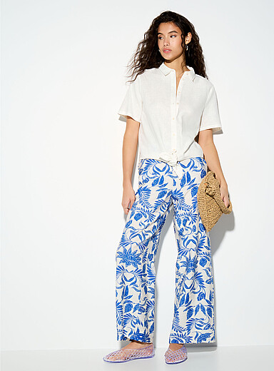 Vero Moda: Le pantalon large imprim&eacute; texture froiss&eacute;e Bleu &agrave; motifs pour femme