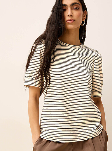 Short puff sleeves striped T-shirt