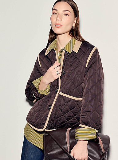 Vero Moda Hazelnut Contrasting trim diamond pattern short quilted jacket for women