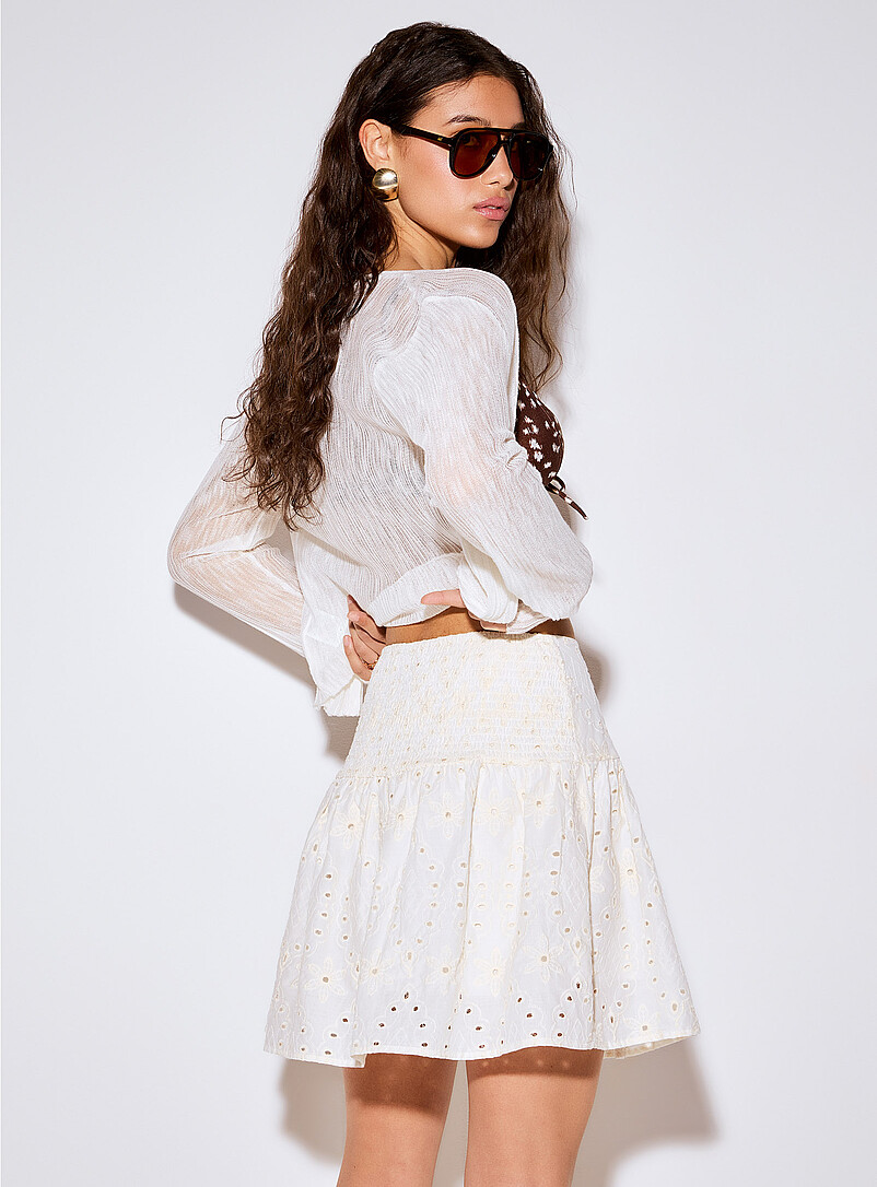 Vero Moda Off White Flared broderie anglaise miniskirt for women