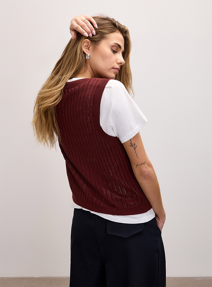 Vero Moda: Le gilet fin tricot ajour&eacute; Rouge pour femme