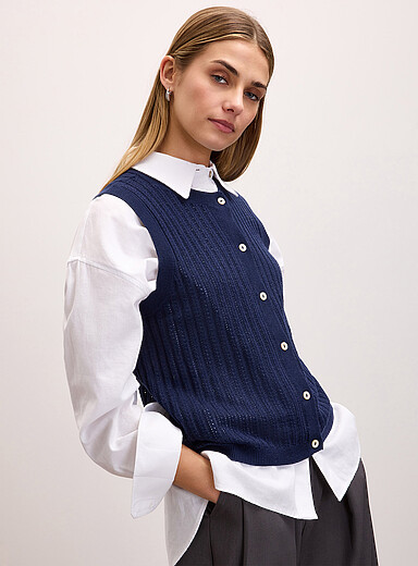 Le gilet fin tricot ajour&eacute;