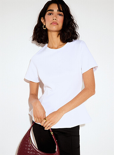 Topstitching peplum waist T-shirt