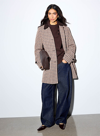 Vero Moda Patterned Brown Jackie touch of wool houndstooth coat for women