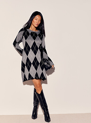 Vero Moda: La robe doux tricot argyle Gris &agrave; motifs pour femme
