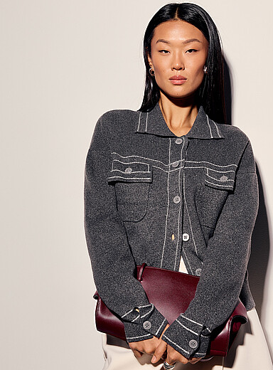 Vero Moda: Le cardigan doux surjets poches &agrave; rabats Charbon pour femme