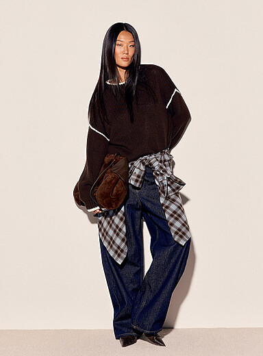 Vero Moda: Le chandail moelleux surjets contrastants Brun pour femme