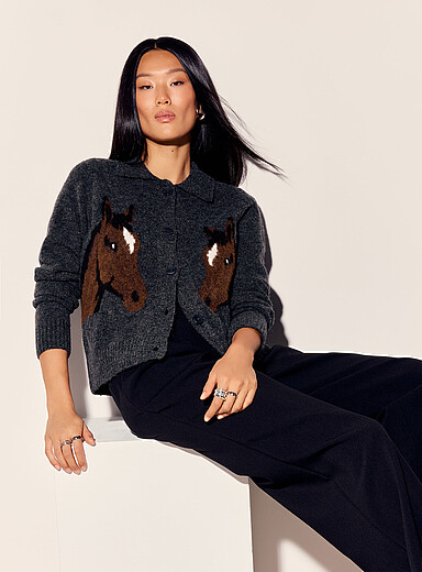 Vero Moda: Le cardigan cheval jacquard touche de laine Charbon pour femme