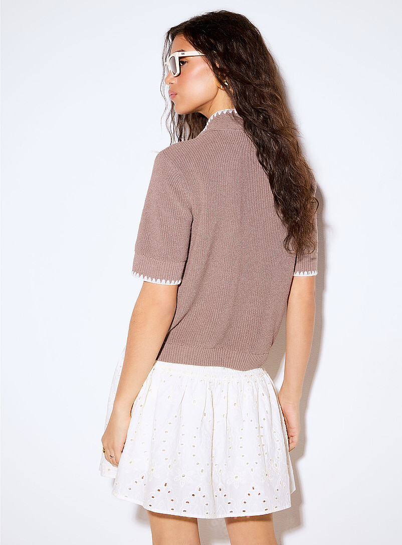 Vero Moda: Le cardigan &eacute;court&eacute; col foulard c&ocirc;tes perl&eacute;es Rose pour femme