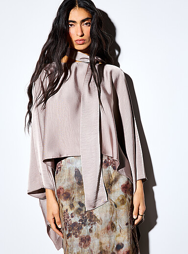 Vero Moda: Le poncho satin&eacute; foulard assorti Argent pour femme