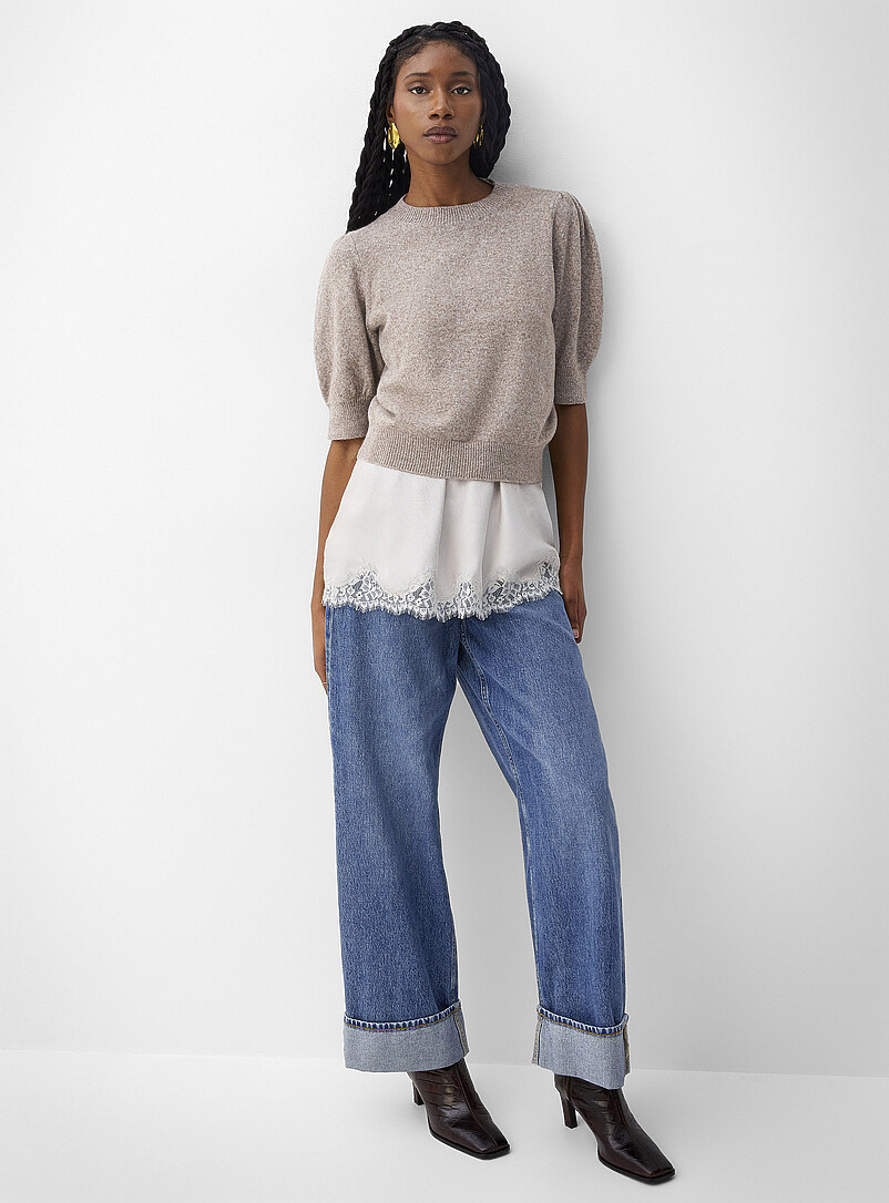 Puff Short-Sleeve Plush Sweater