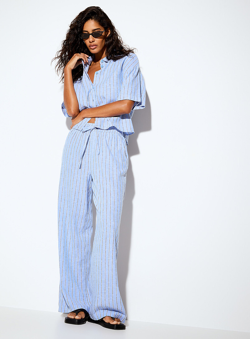 Linen Blend Elastic-Waistband Wide-Leg Pant