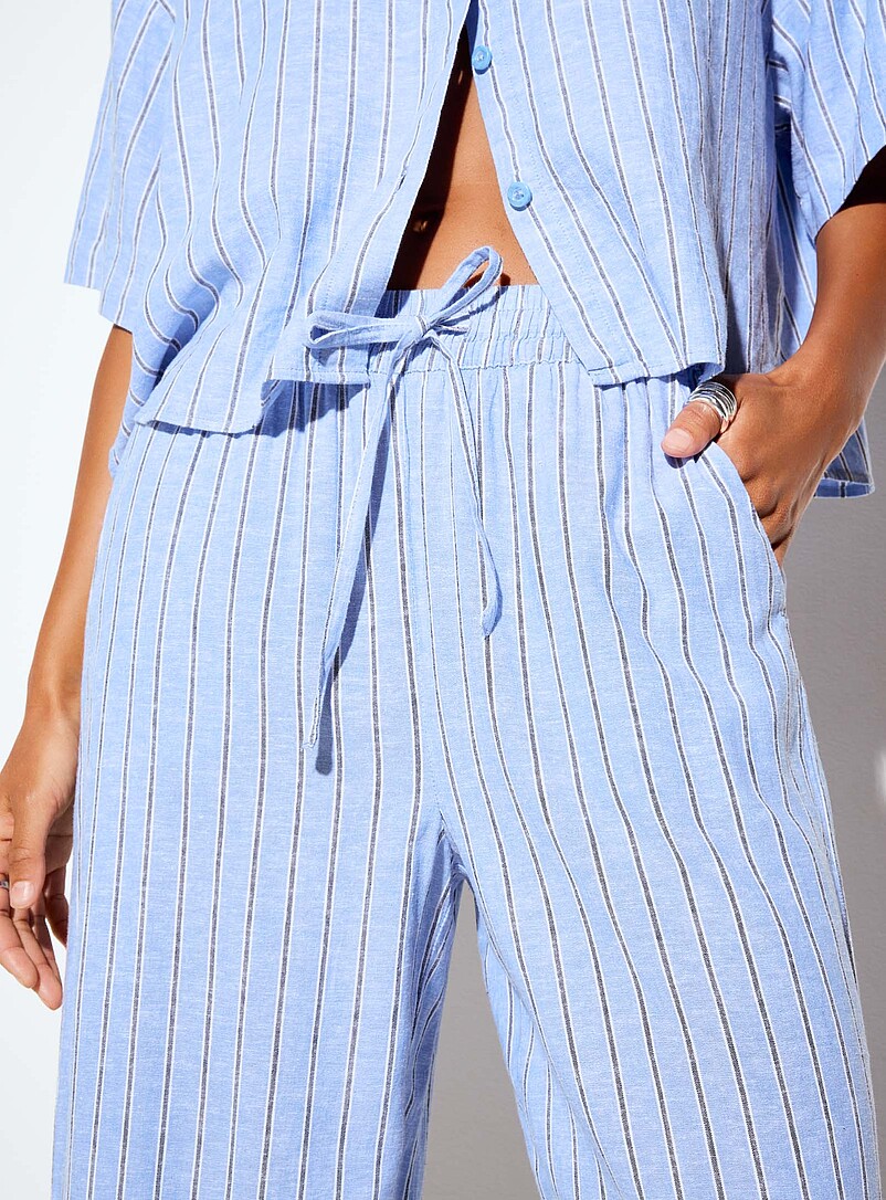 Linen blend elastic-waistband wide-leg pant product image 2
