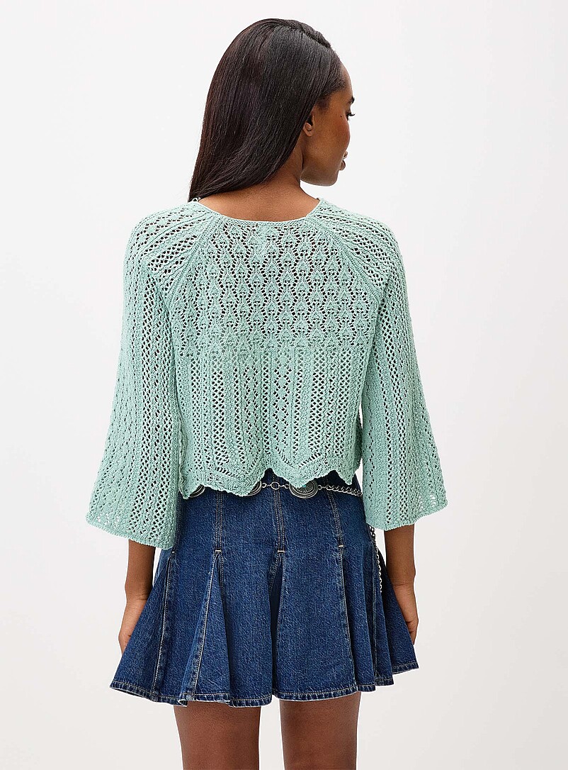 Only: Le chandail court crochet manches &eacute;vas&eacute;es Bleu fonc&eacute; - Indigo pour femme