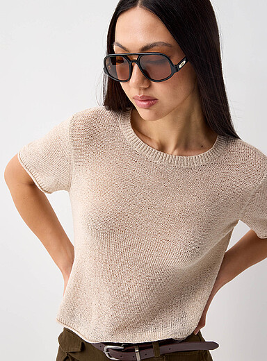 Only: Le chandail fin tricot bords roulott&eacute;s Ivoire - Beige cr&egrave;me pour femme