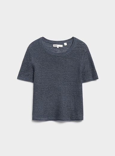 Rolled trim fine-knit sweater