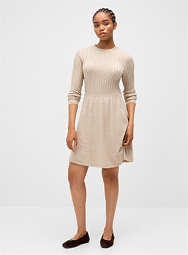Only: La minirobe tricot c&acirc;bles torsad&eacute;s Ivoire - Beige cr&egrave;me pour femme